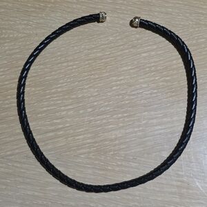 Black Braided Necklace with Gold Accents